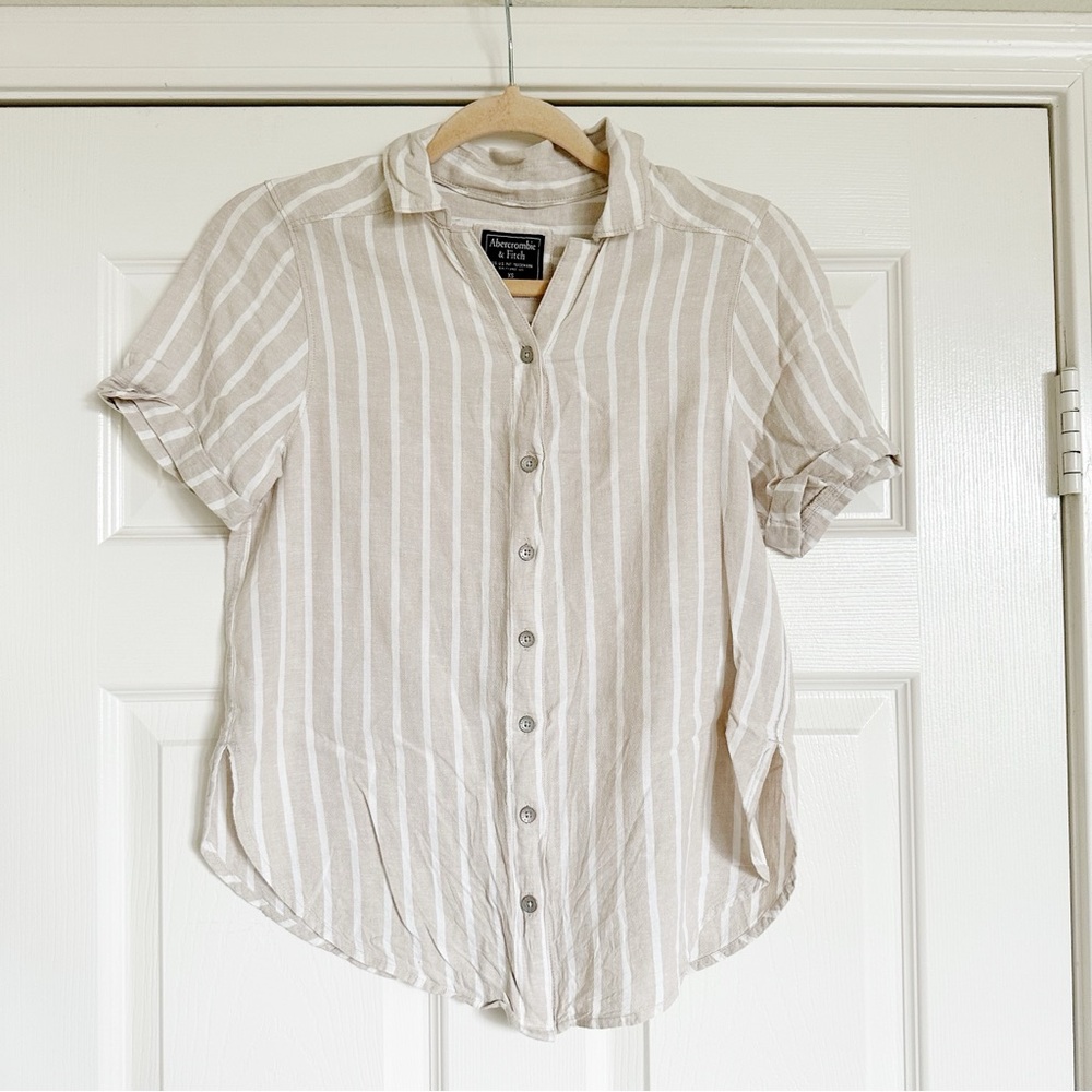 Abercrombie & Fitch Beige and White Striped Button-Down Shirt
